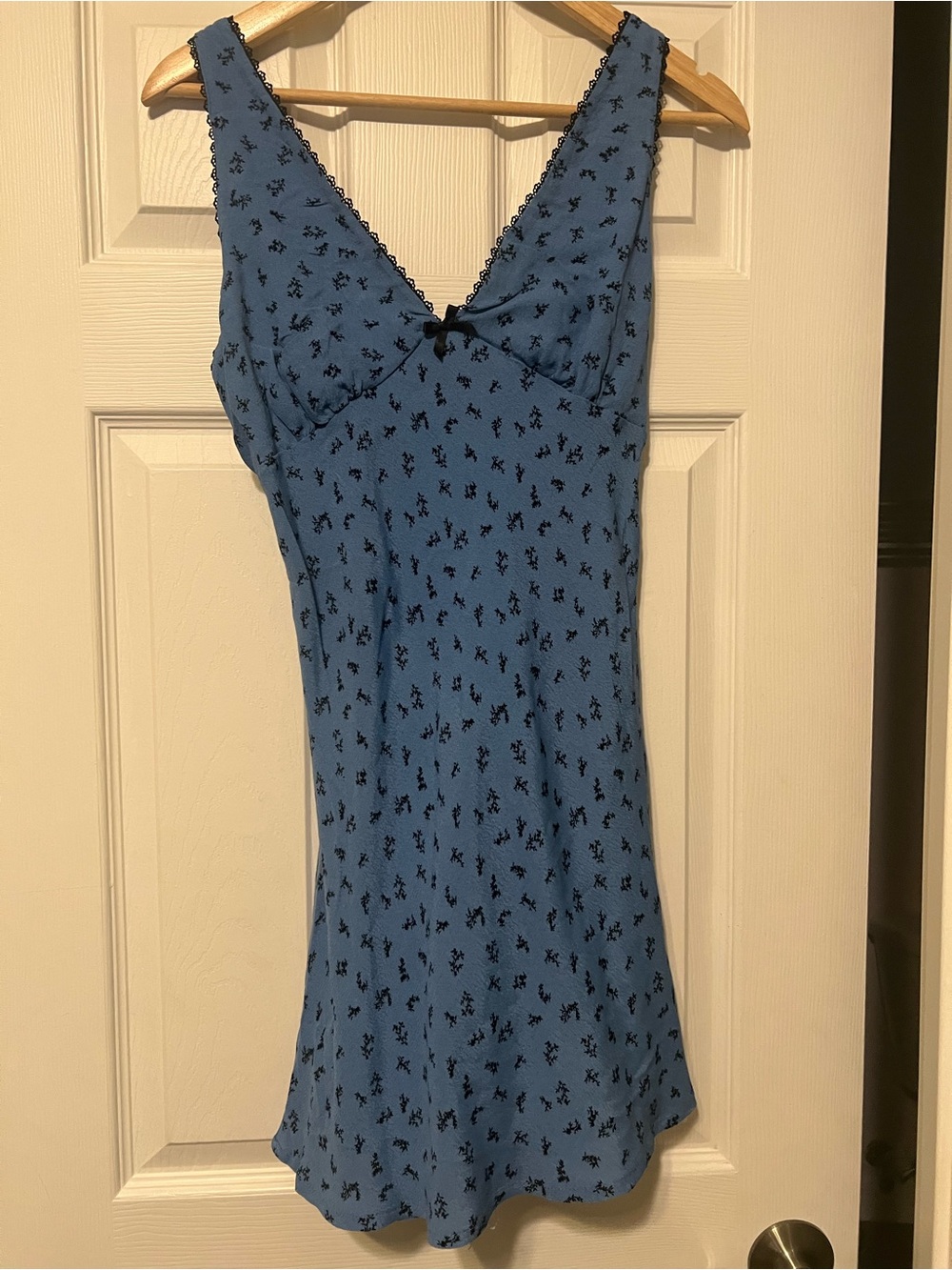 wild fable Blue Floral Slip Dress with Black Print